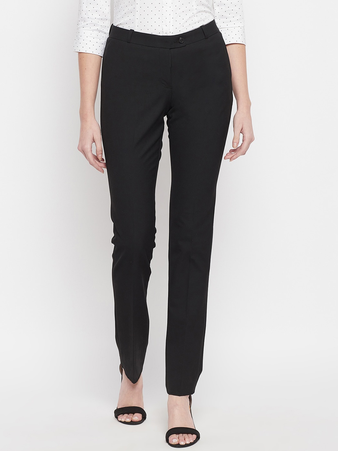 

Crozo By Cantabil Women Mid-Rise Cotton Formal Trousers, Black
