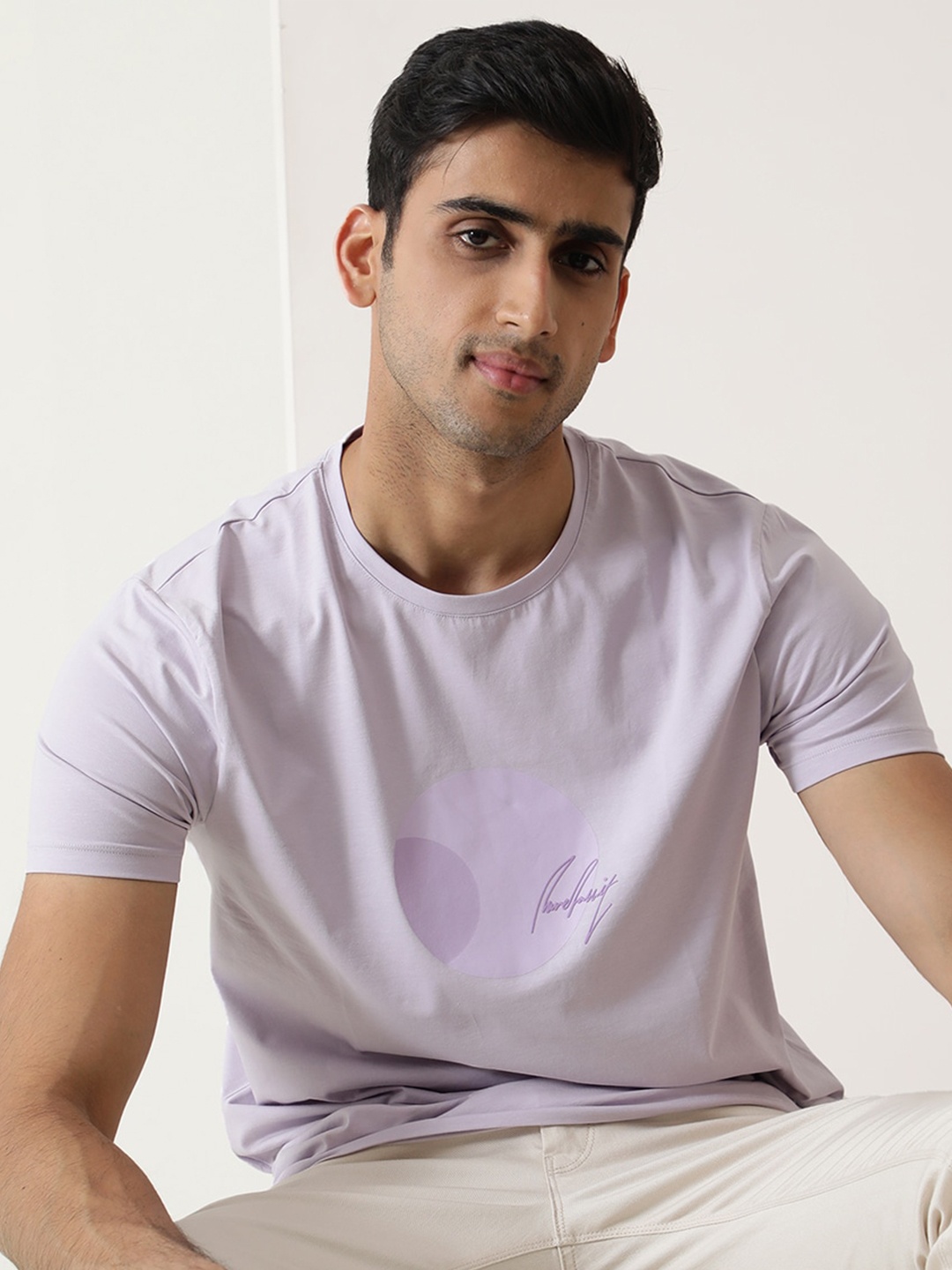 

RARE RABBIT Men Maso Round Neck Cotton Slim Fit T-Shirt, Purple