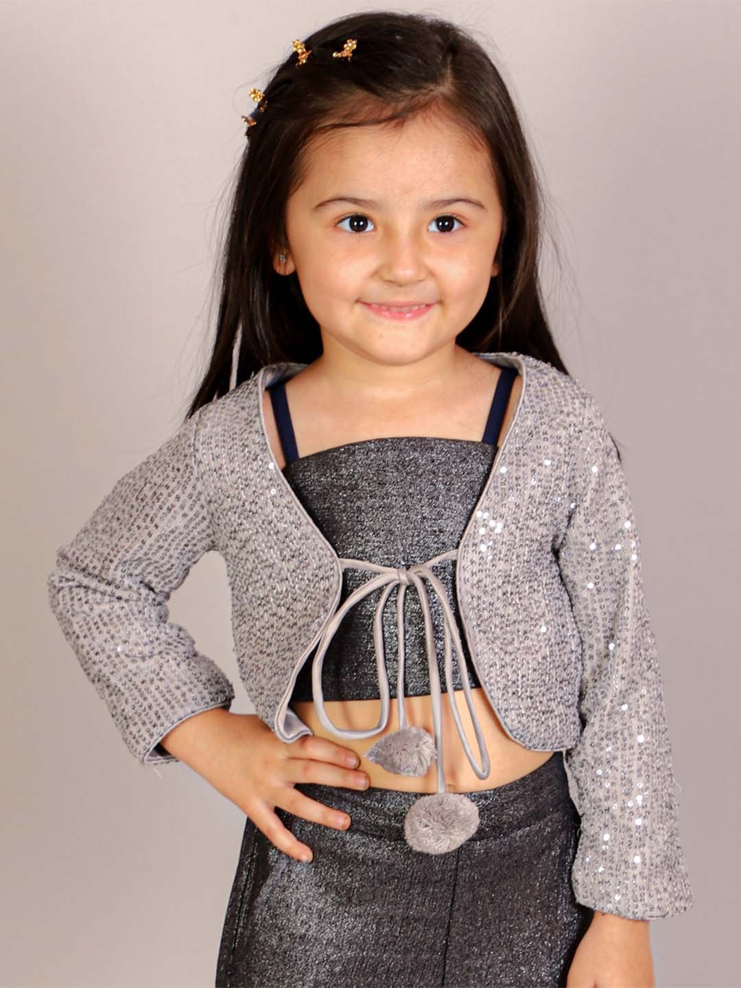 

LIL DRAMA Girls Embellished Sequinned Top With Shrug, White