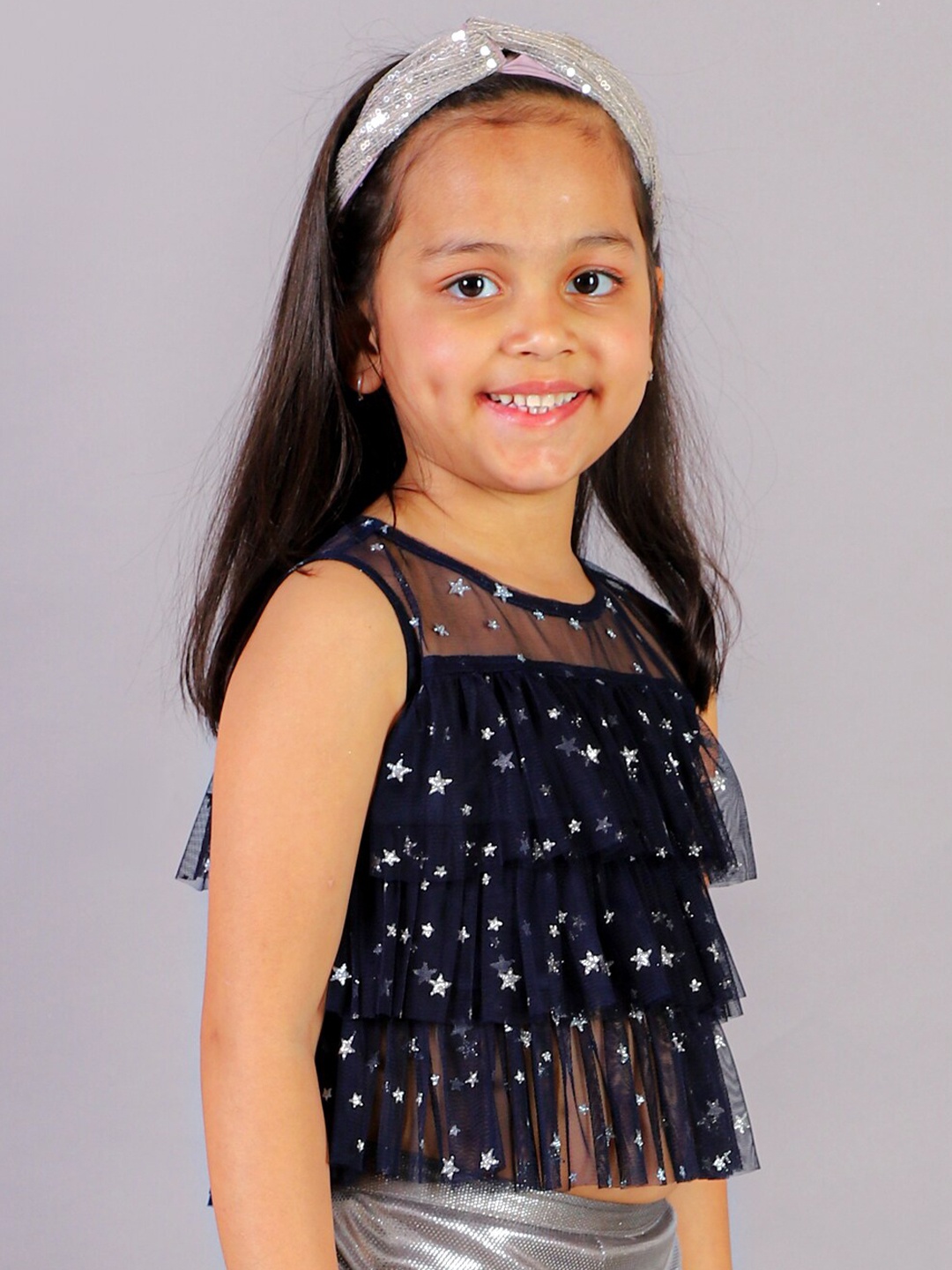 

LIL DRAMA Girls Conversational Print Layered Top, Navy blue