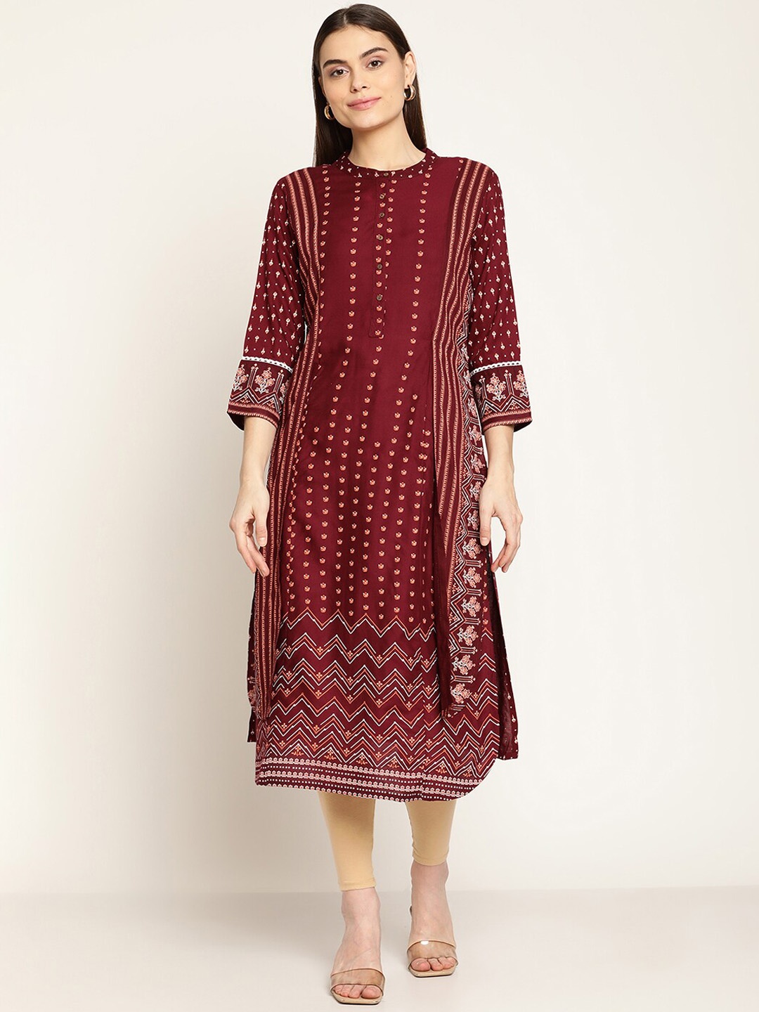 

Cantabil Ethnic Motifs Printed A-line Kurta, Maroon