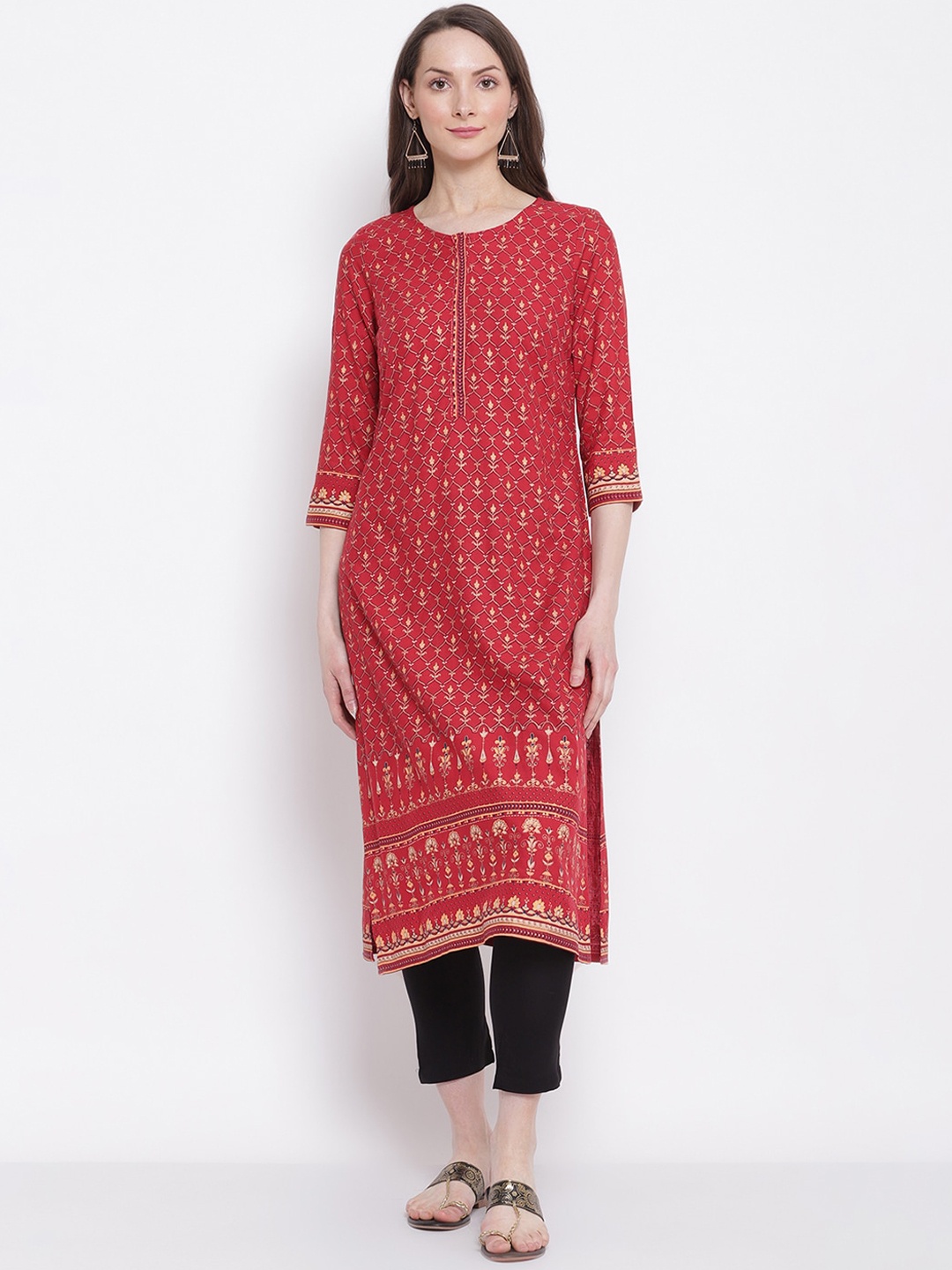 

Cantabil Women Maroon Floral Printed Kurta
