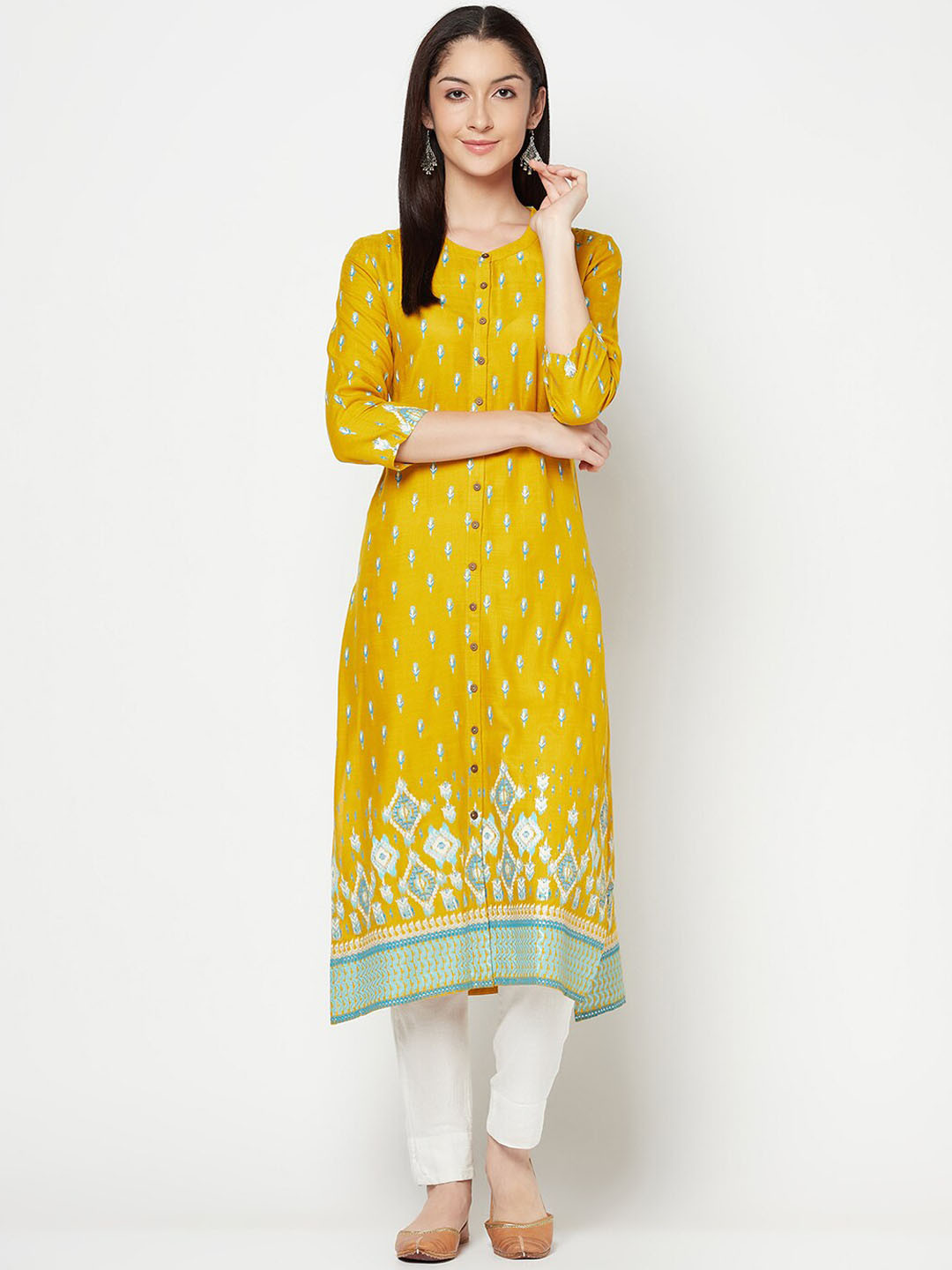 

Cantabil Women Mustard Yellow Floral Printed Kurta
