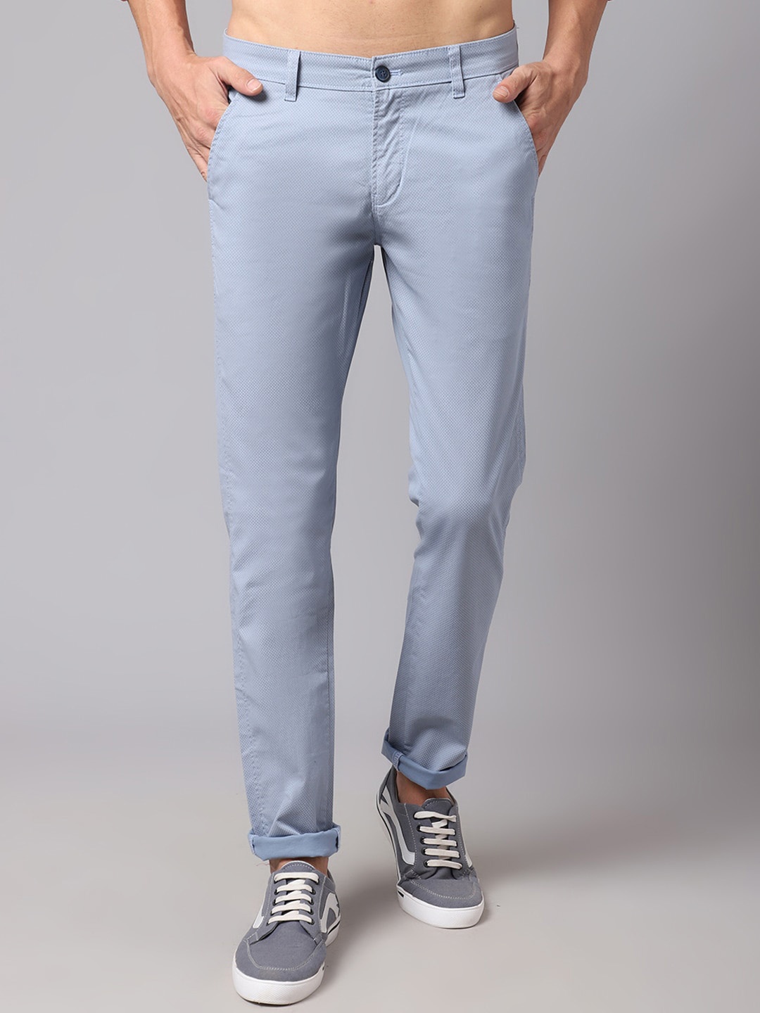 Cantabil Men Geometric Self Design Cotton Trousers, Blue