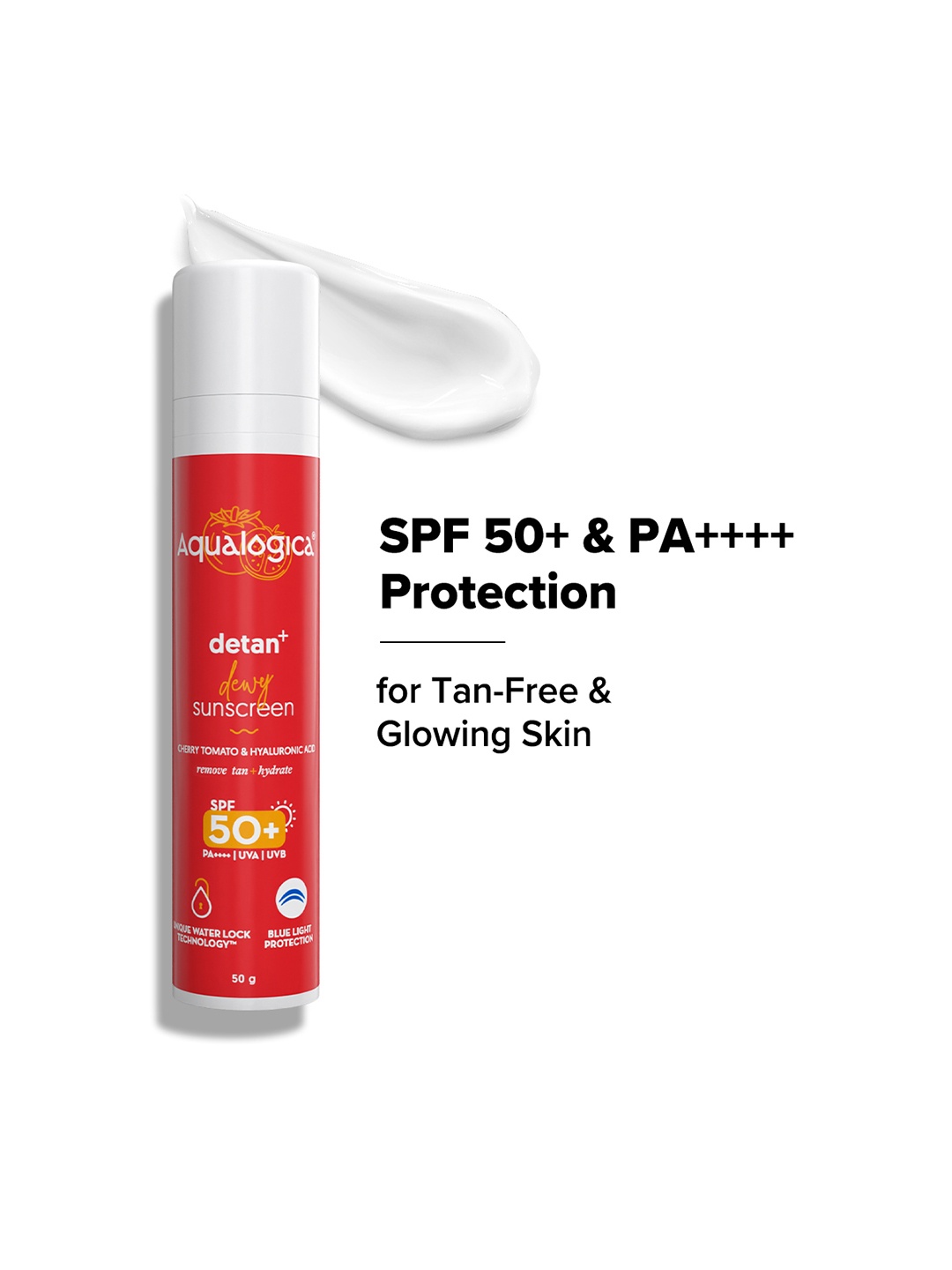 

Aqualogica Detan+ Dewy Lightweight No White Cast Sunscreen with SPF 50+ & PA++++ - 50g, Red