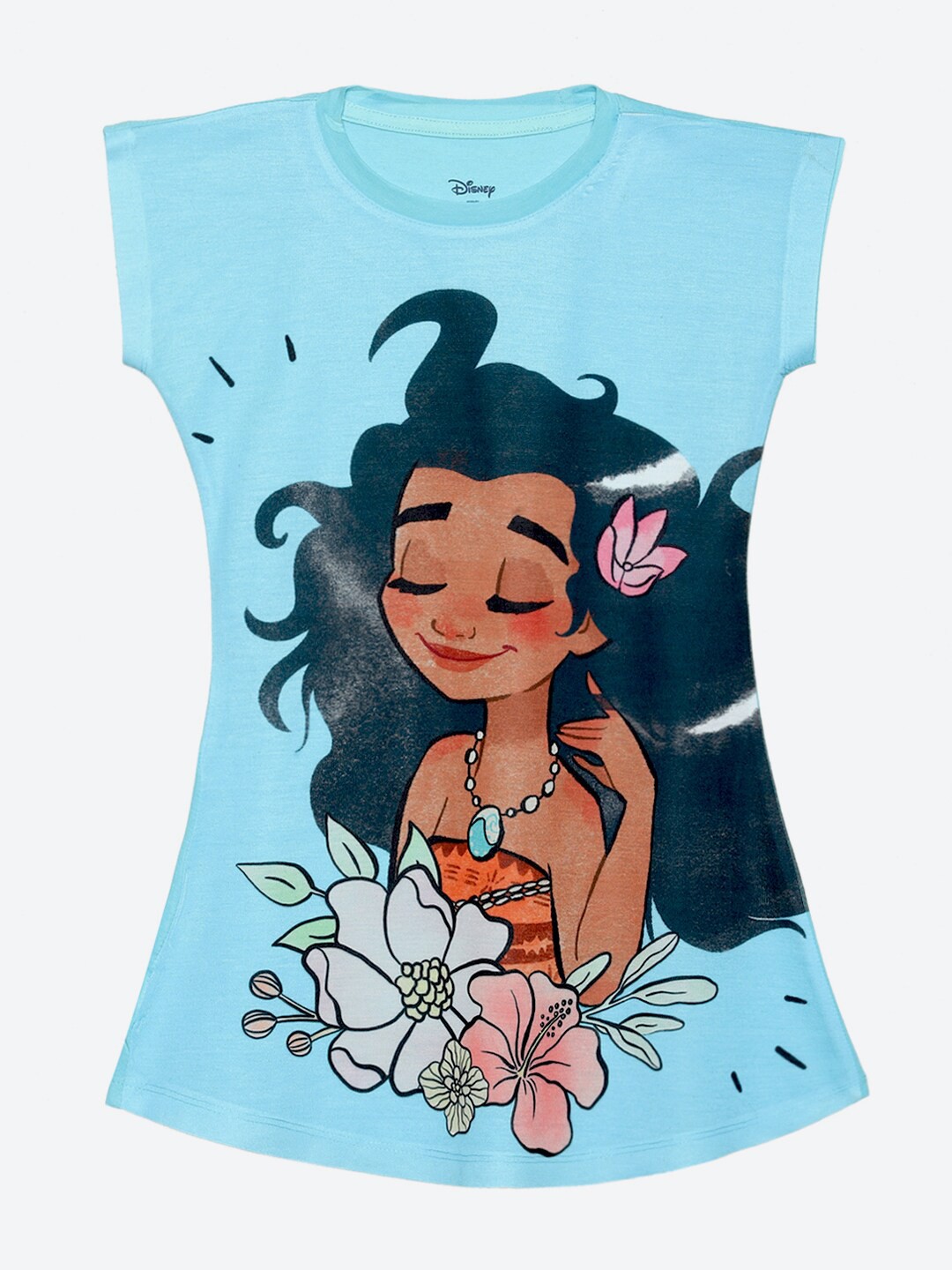 

YK Disney Girls Round Neck Moana Printed Cotton T-Shirt Dress, Blue