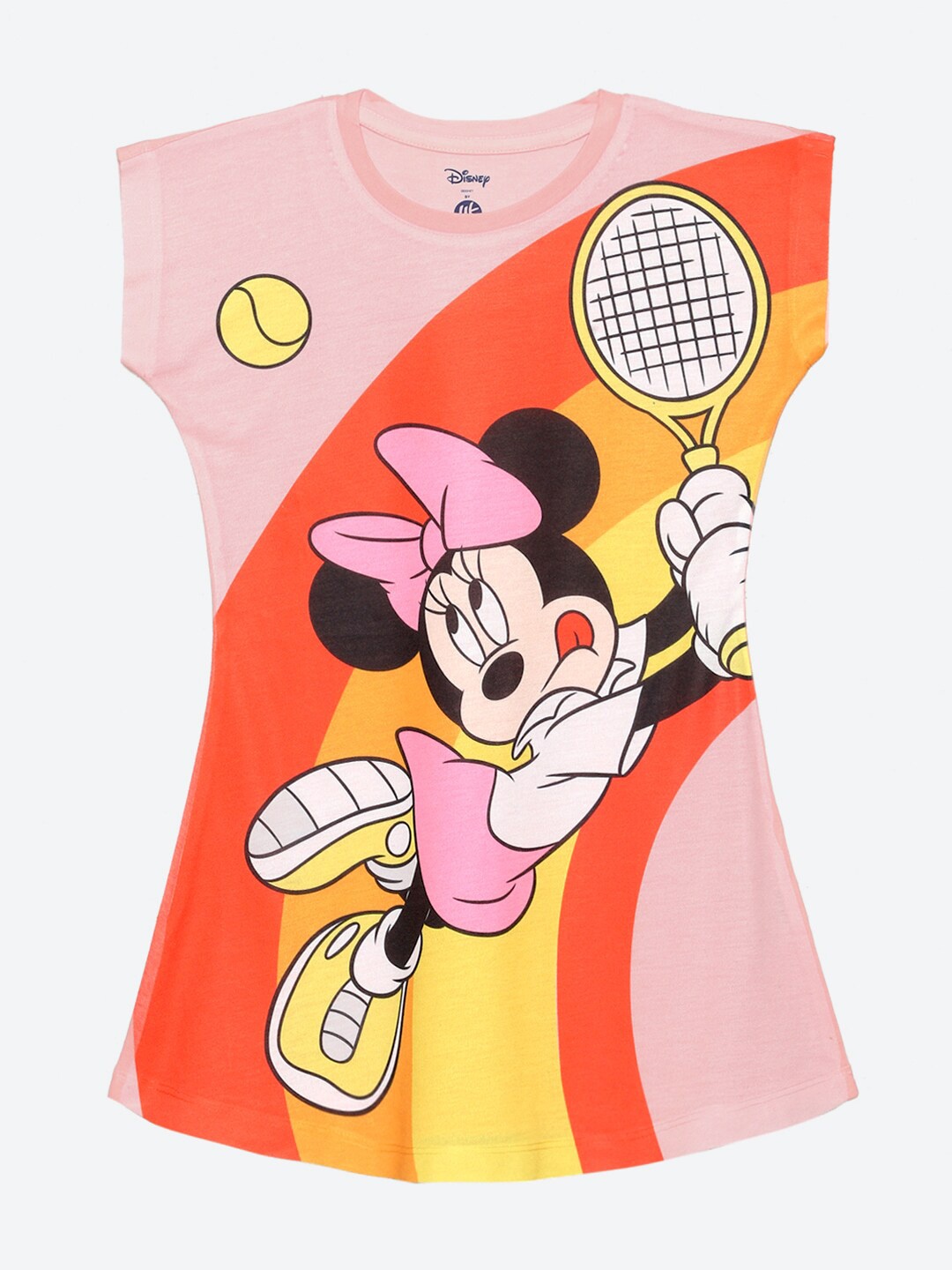 

YK Disney Girls Round Neck Minnie Mouse Cotton T-Shirt Dress, Pink