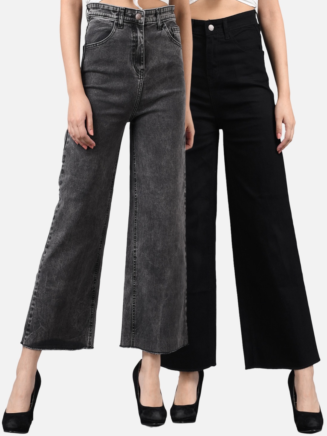

Kotty Women Pack Of 2 Jean Flared High-Rise Stretchable Jeans, Grey