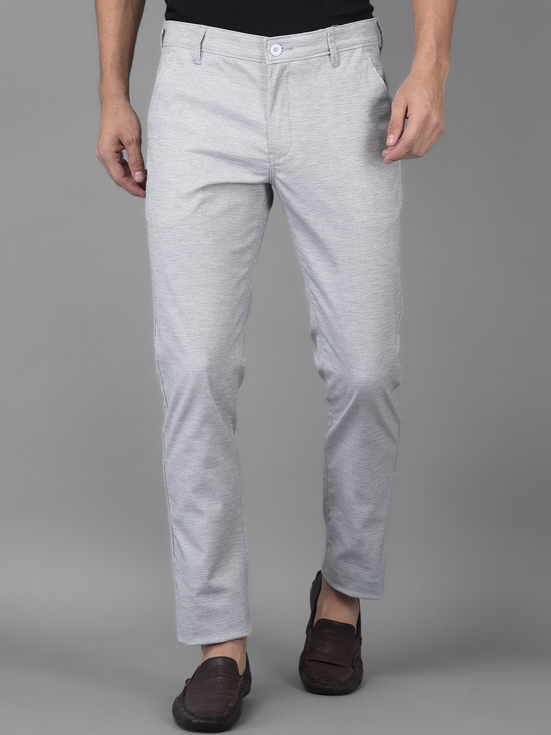 

Canary London Men Textured Smart Slim Fit Wrinkle Free Regular Trousers, Grey