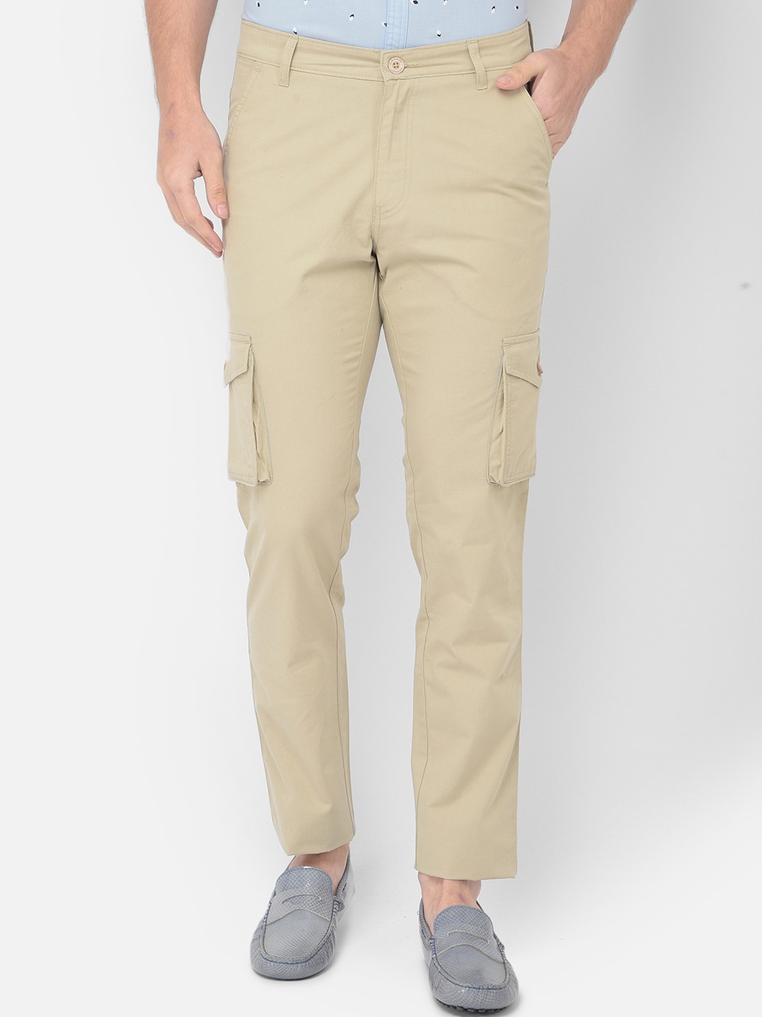 

Canary London Men Smart Slim Fit Wrinkle Free Cotton Cargos, Beige