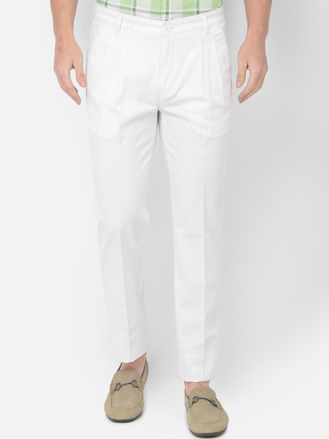 

Canary London Men Slim Fit Wrinkle Free Pleated Cotton Regular Trousers, White