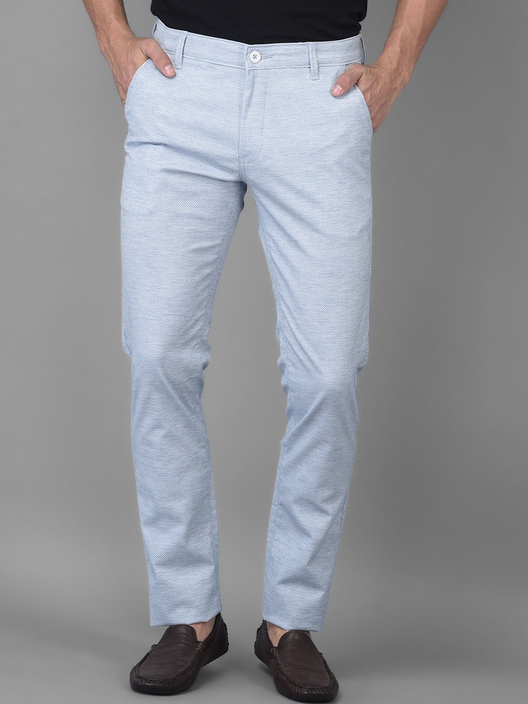 

Canary London Men Cotton Textured Printed Smart Slim Fit Wrinkle Free Chinos Trousers, Blue