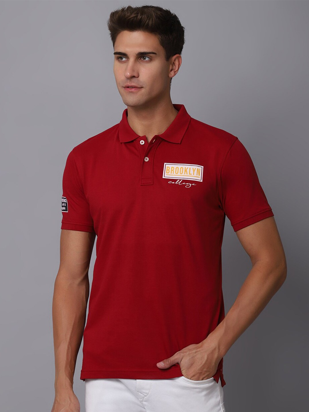

Cantabil Polo Collar Short Sleeves Cotton T-shirt, Maroon