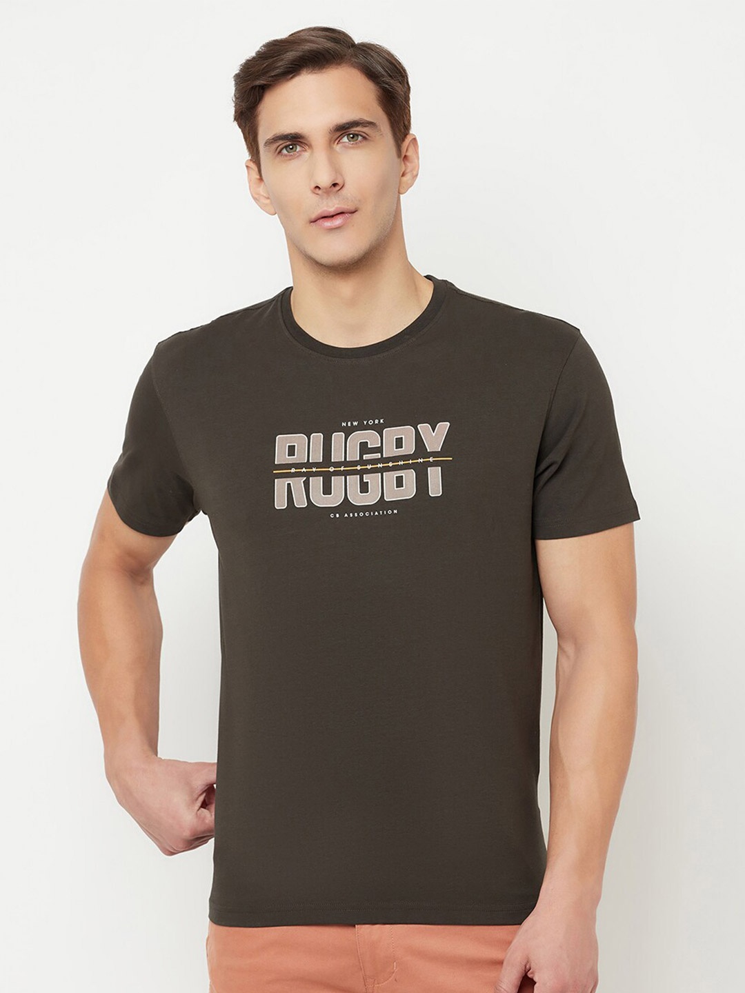 

Cantabil Typography Printed Cotton T-shirt, Olive