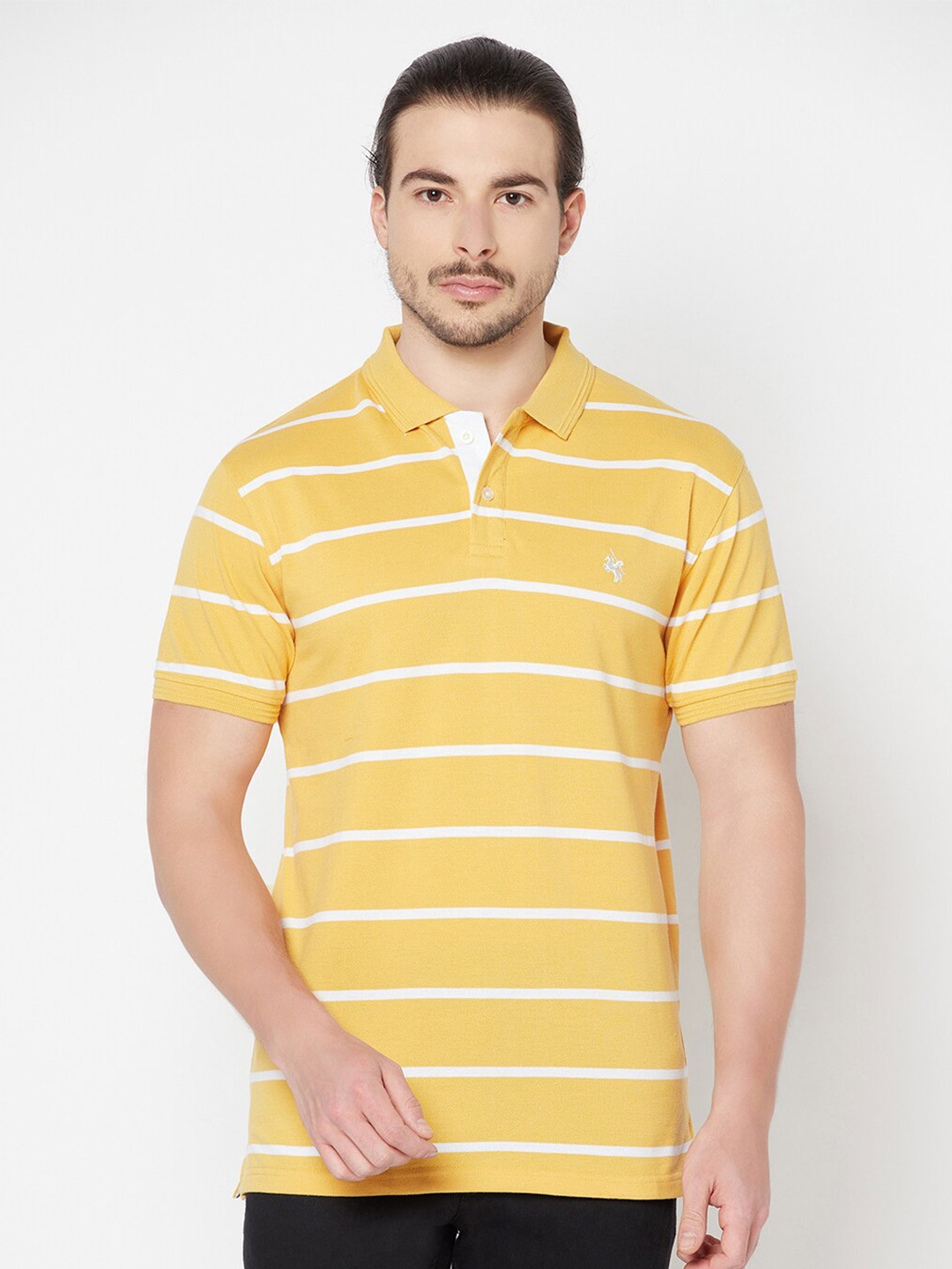 

Cantabil Striped Polo Collar Cotton T-shirt, Yellow