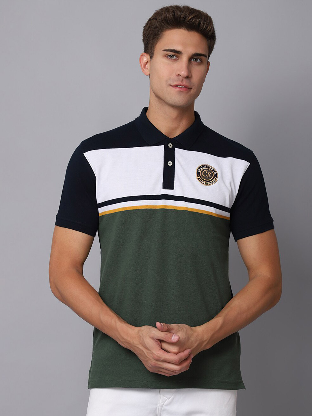 

Cantabil Striped Polo Collar Cotton T-shirt, Navy blue
