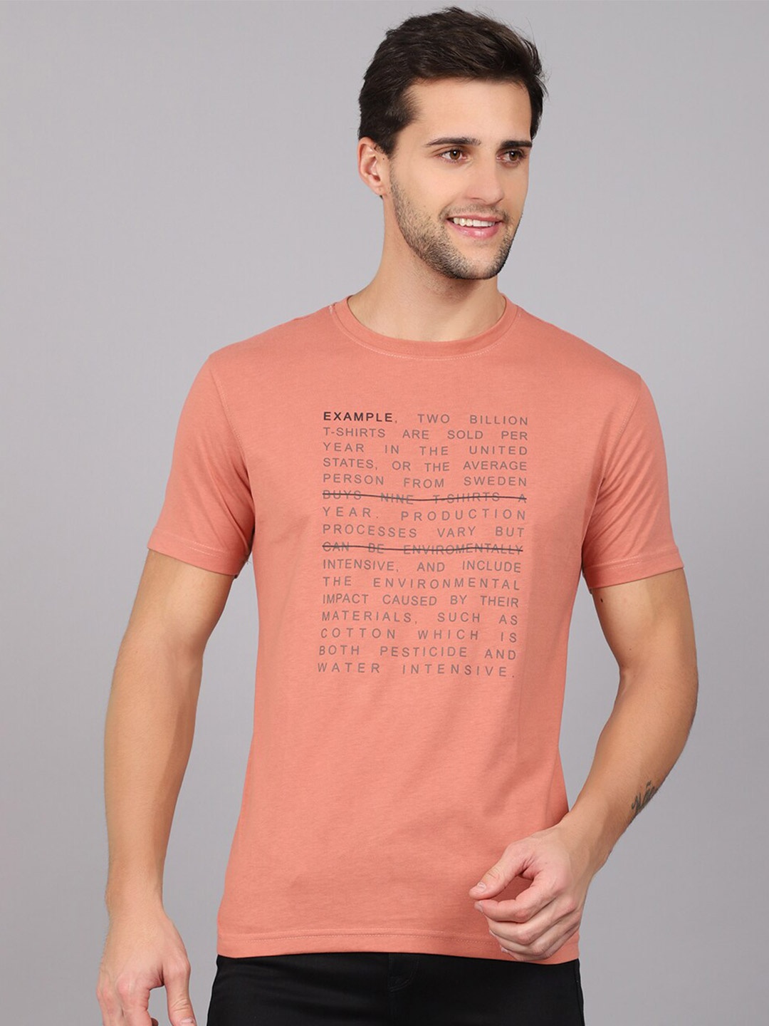 

Cantabil Typography Printed Cotton T-shirt, Peach