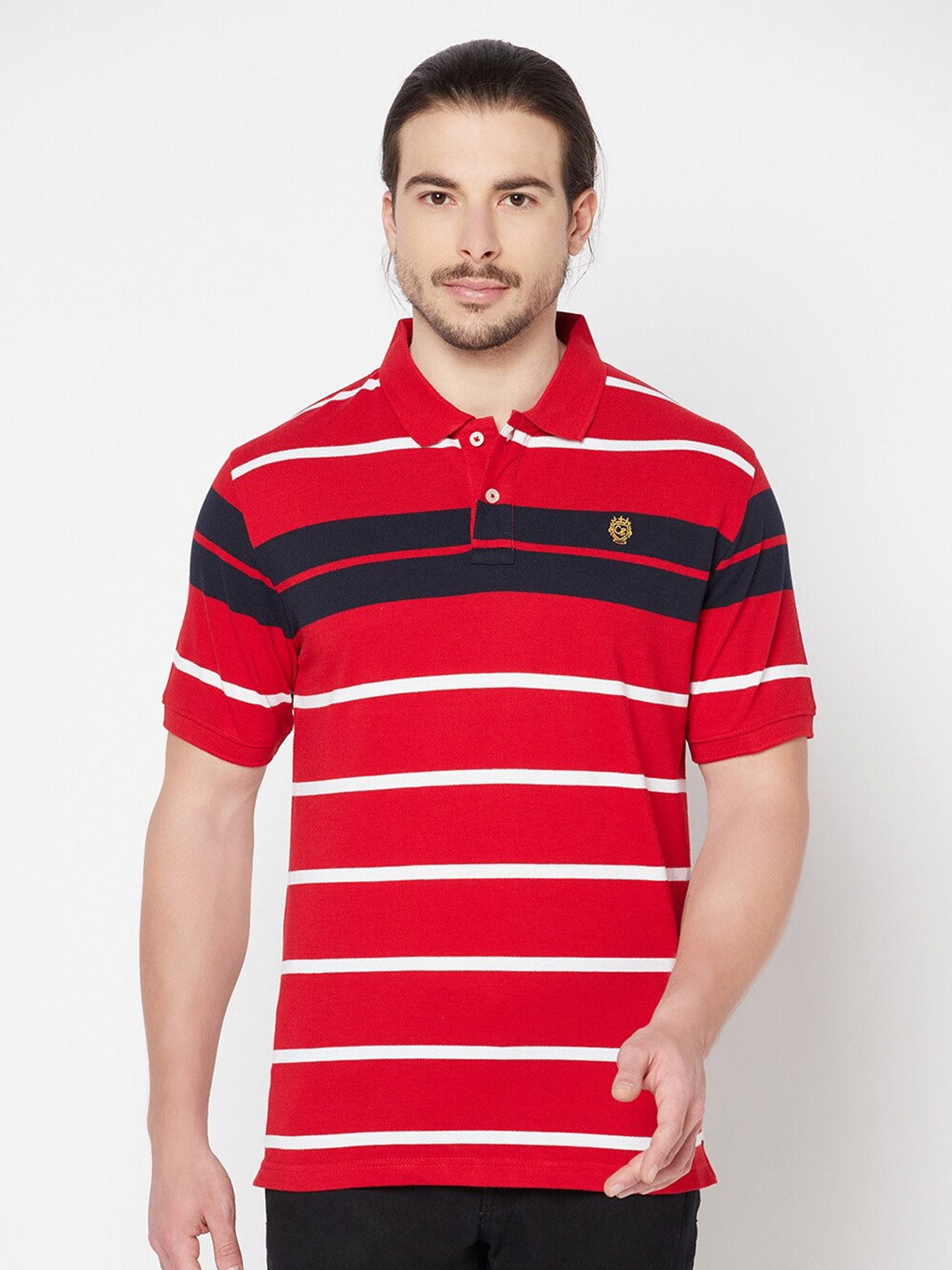 

Cantabil Striped Polo Collar Cotton T-shirt, Red