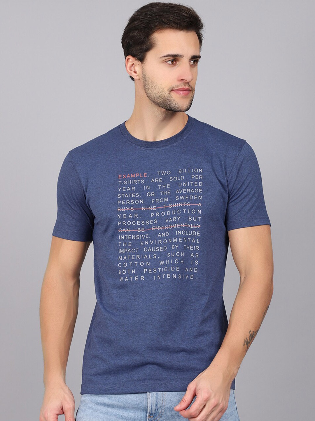 

Cantabil Typography Printed Cotton T-shirt, Blue