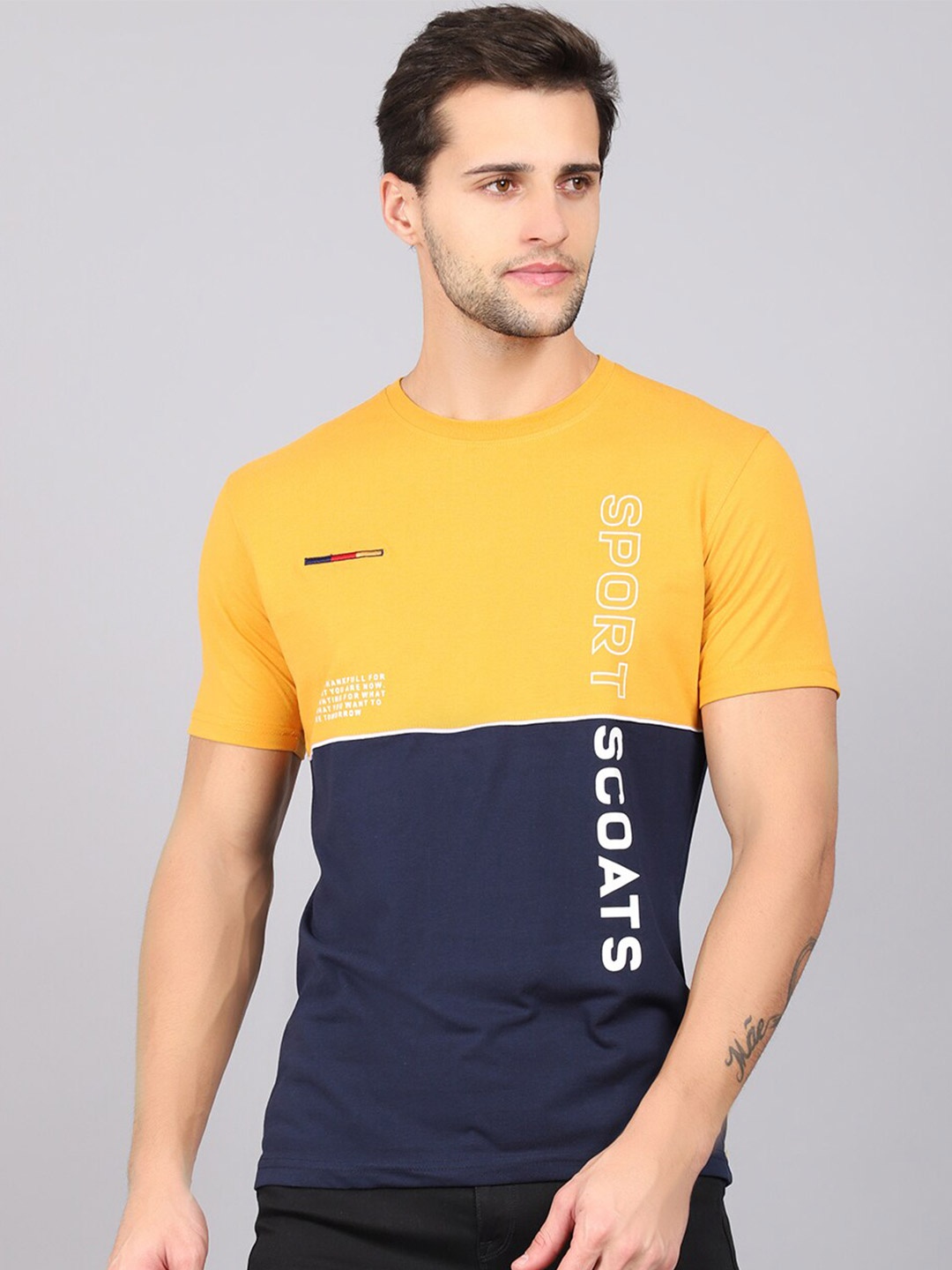 

Cantabil Typography Printed Cotton T-shirt, Mustard