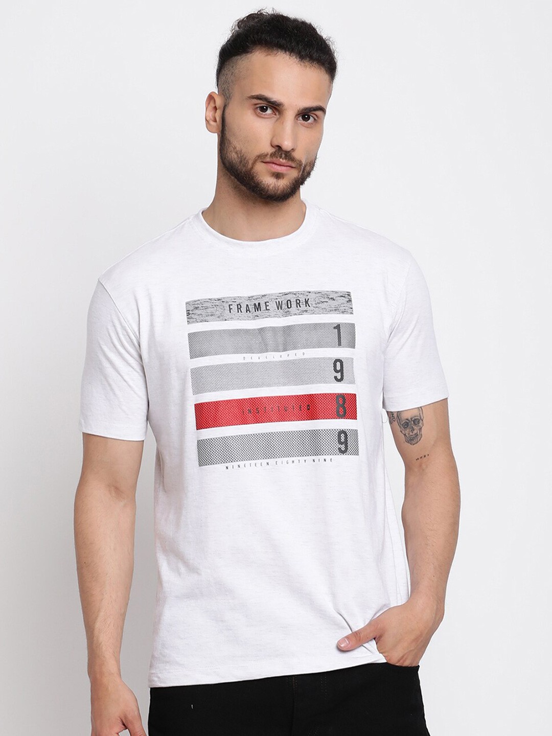 

Cantabil Typography Printed Cotton T-shirt, White