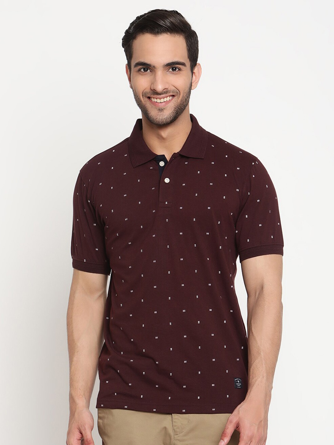 

Cantabil Micro And Ditsy Printed Polo Collar Cotton T-shirt, Maroon