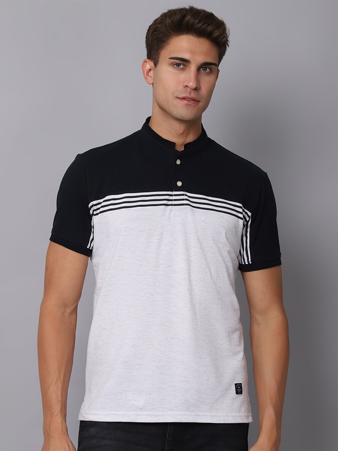 

Cantabil Colourblocked Polo Collar Cotton T-shirt, Off white