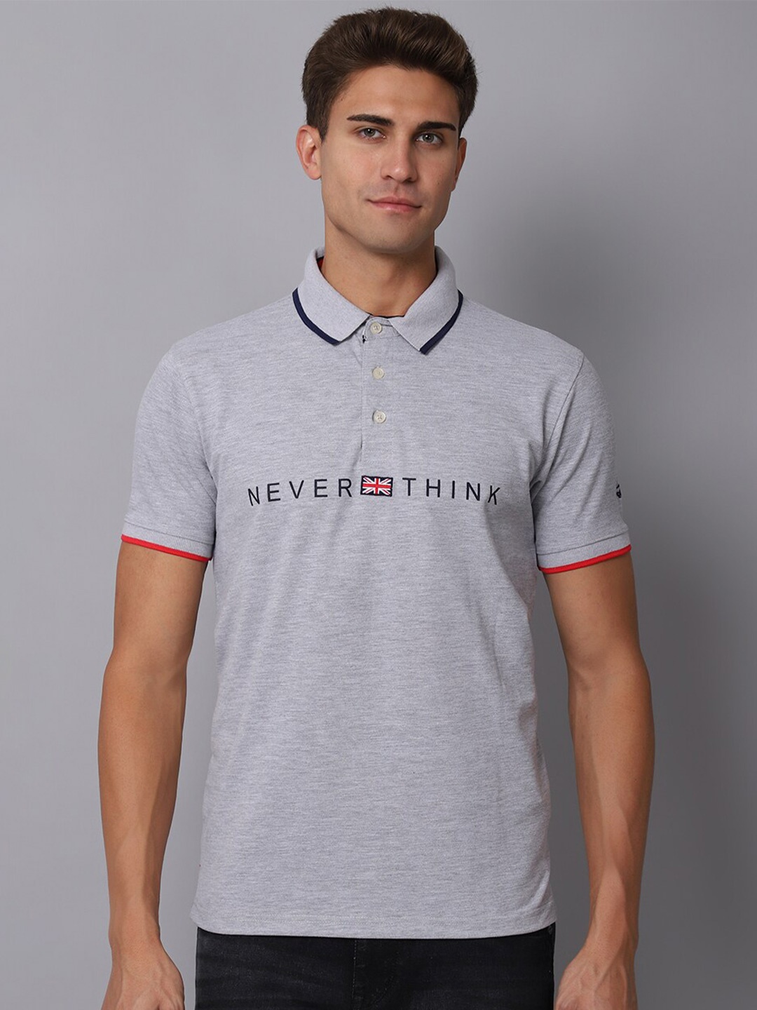 

Cantabil Polo Collar Cotton T-shirt, Grey melange
