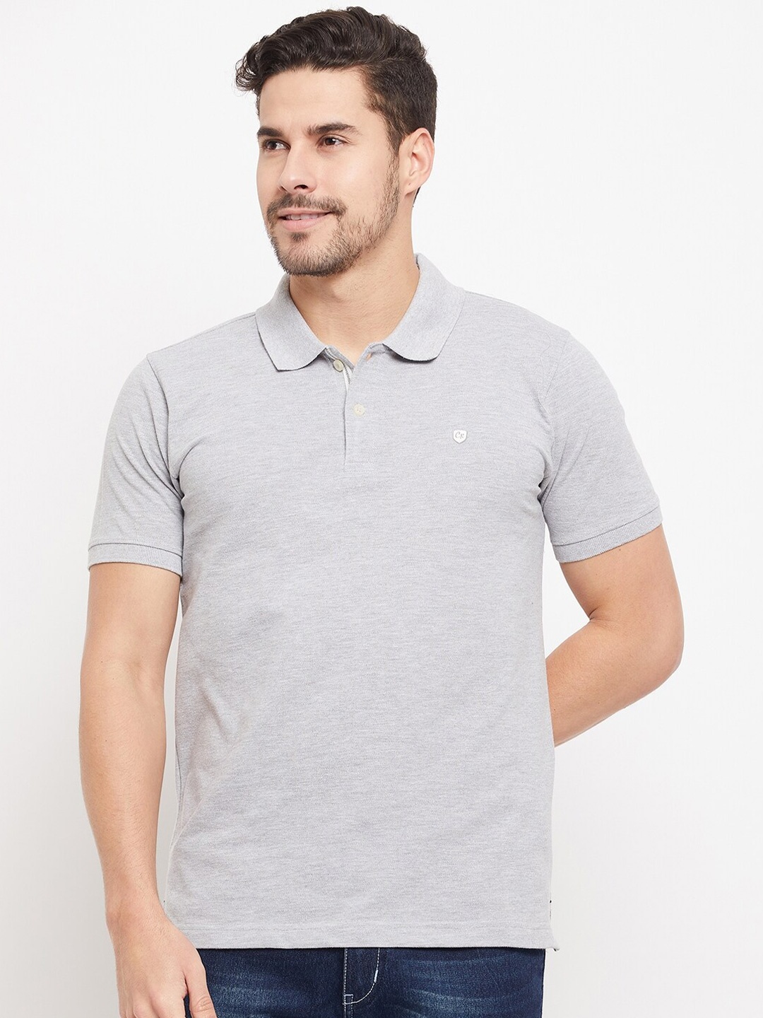 Cantabil Polo Collar Cotton Slim Fit T-shirt, Grey melange