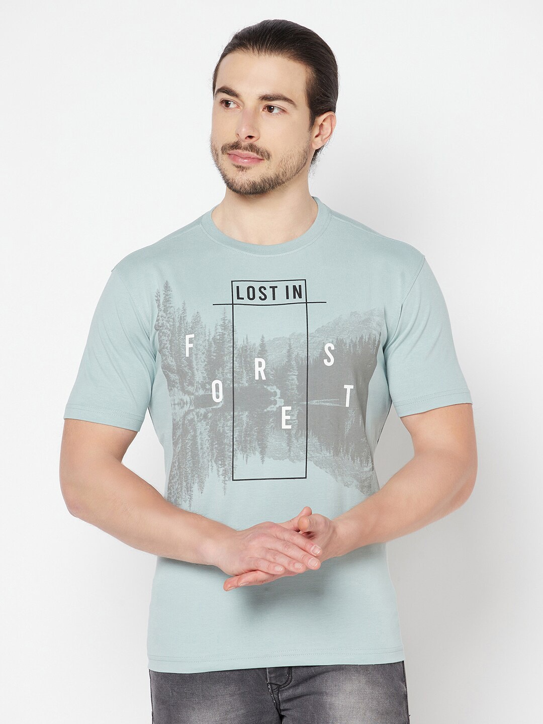 

Cantabil Typography Printed Cotton T-shirt, Green