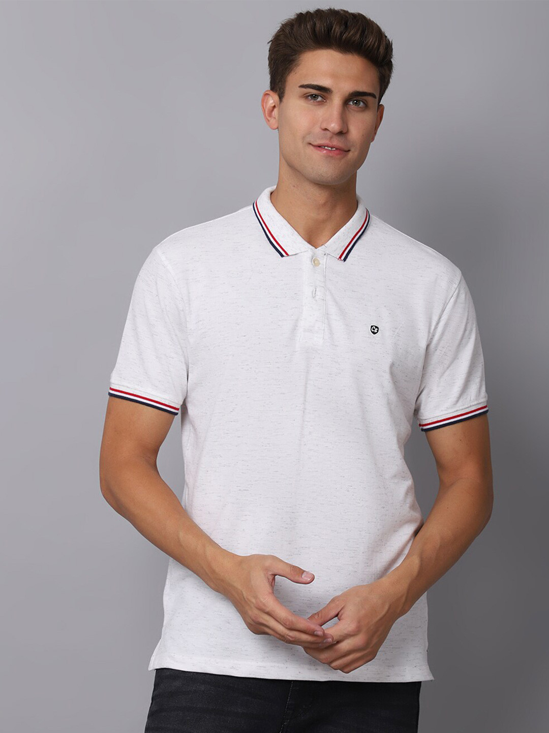 

Cantabil Polo Collar Short Sleeves Cotton T-shirt, Off white