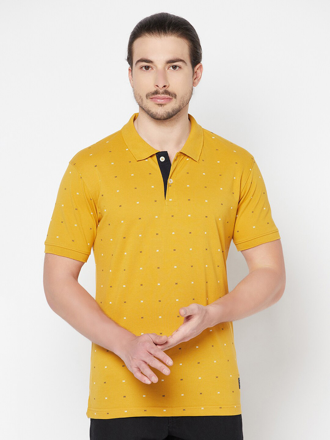 

Cantabil Conversational Printed Polo Collar Cotton T-shirt, Mustard