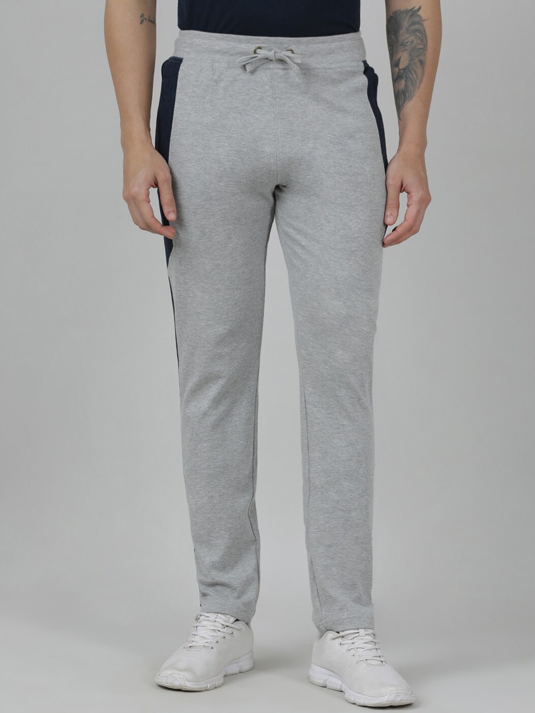 

Crocodile Men Slim-Fit Mid-Rise Cotton Track Pants, Grey melange