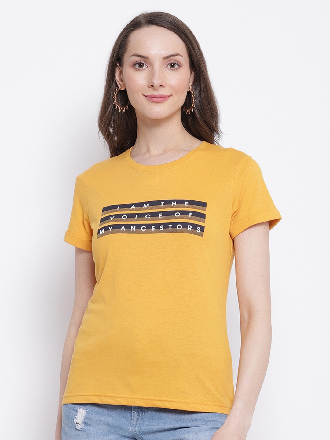 

Cantabil Typography Printed Cotton T-shirt, Mustard