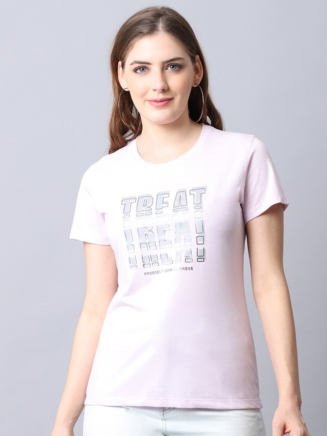 

Cantabil Typography Printed Cotton T-shirt, Mauve