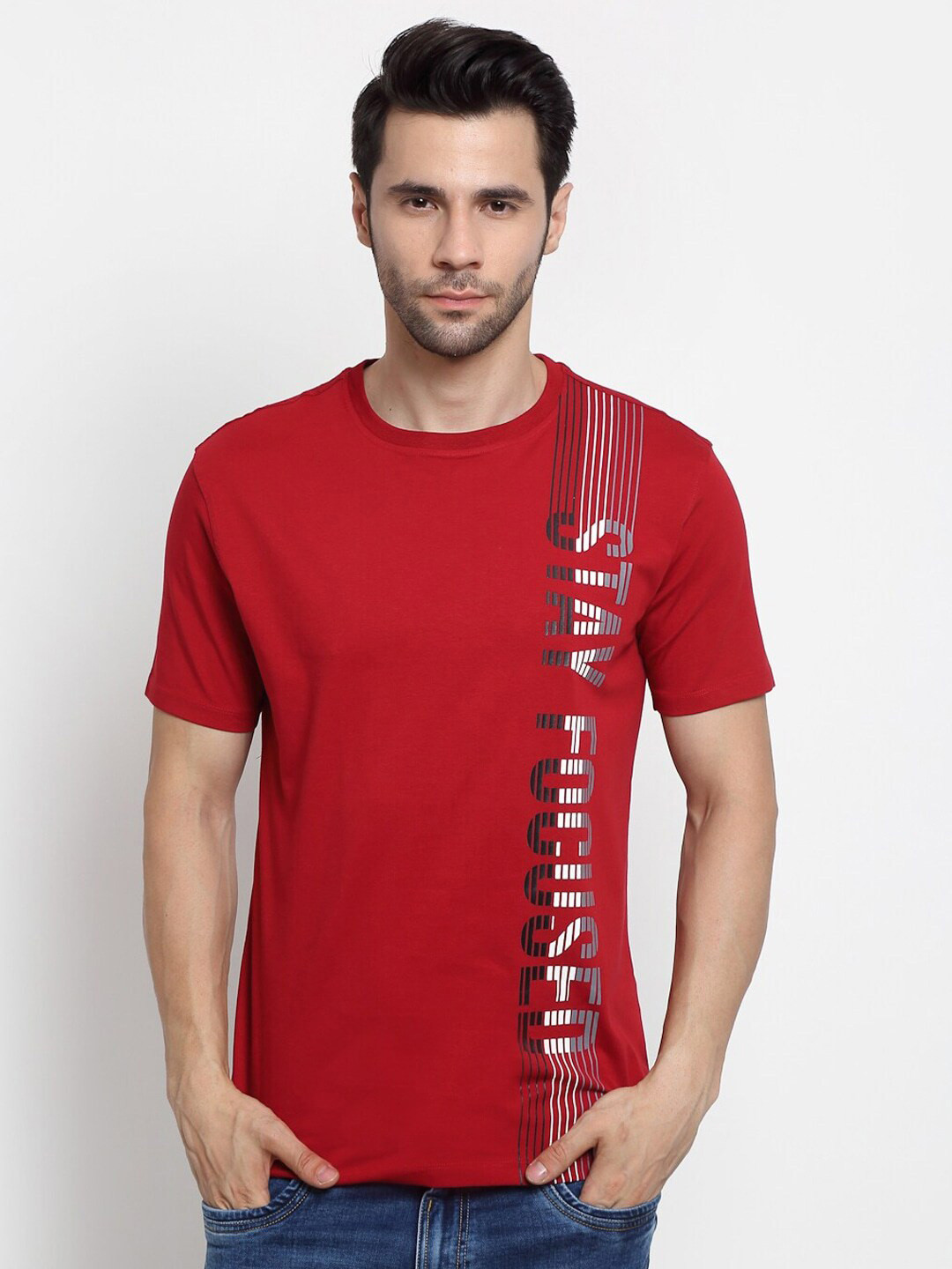 

Cantabil Typography Printed Cotton T-shirt, Maroon