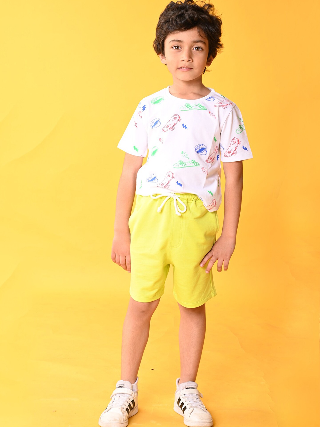 

Anthrilo Boys Printed Pure Cotton T-Shirt with Shorts, White