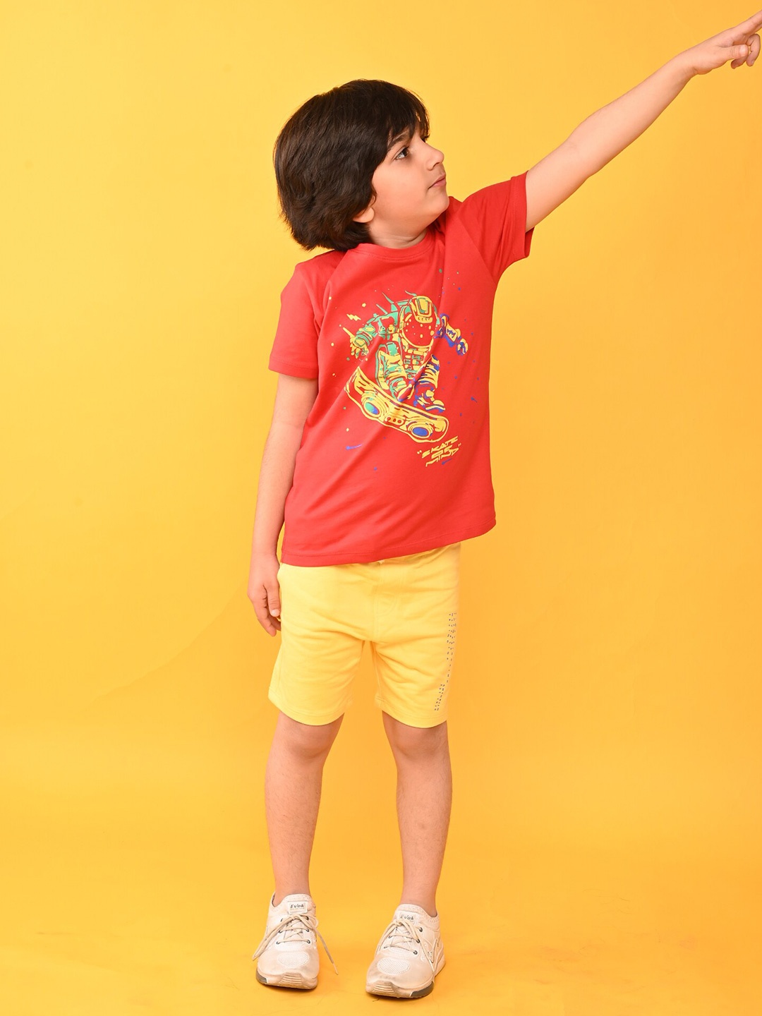 Anthrilo Boys Printed Pure Cotton T-shirt with Shorts, Red