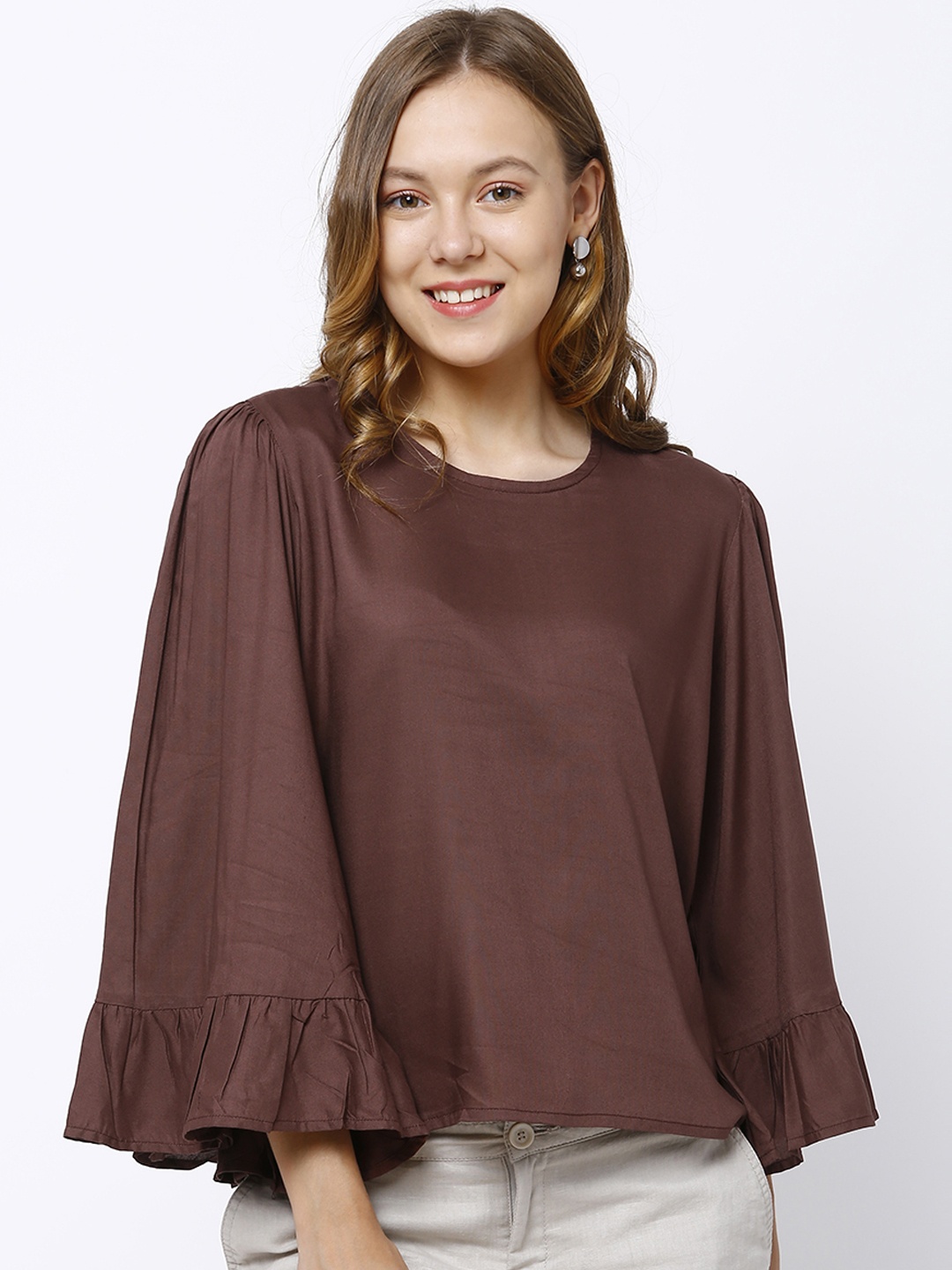 

Tokyo Talkies Women Brown Solid Boxy Top