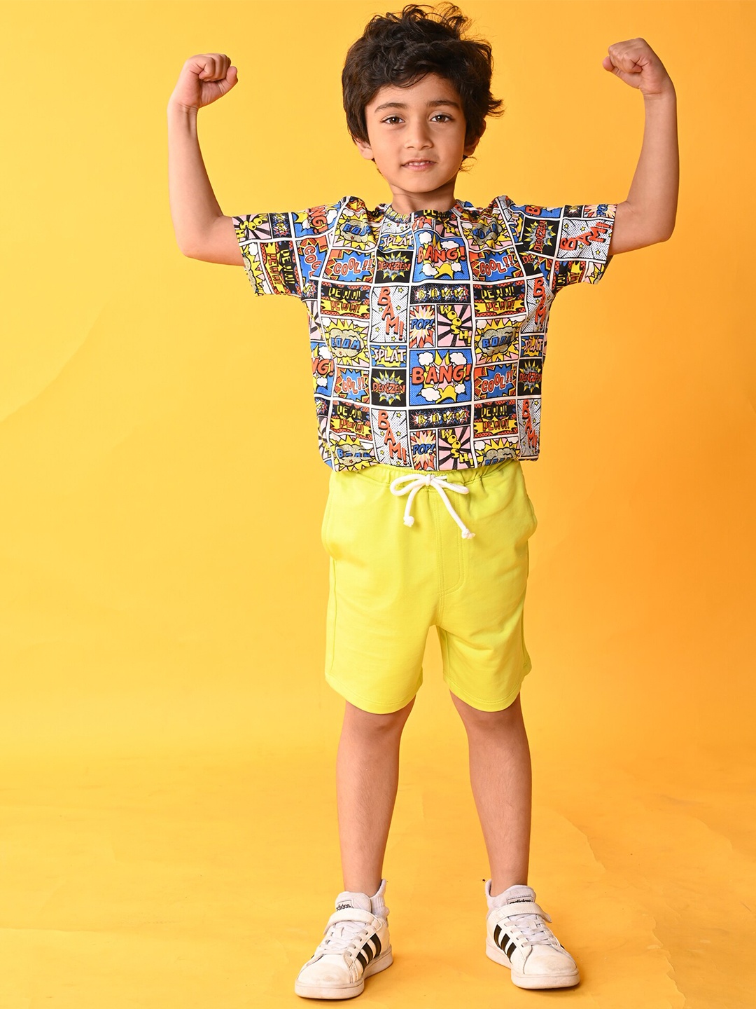 

Anthrilo Boys Printed Cotton T-shirt with Shorts, White