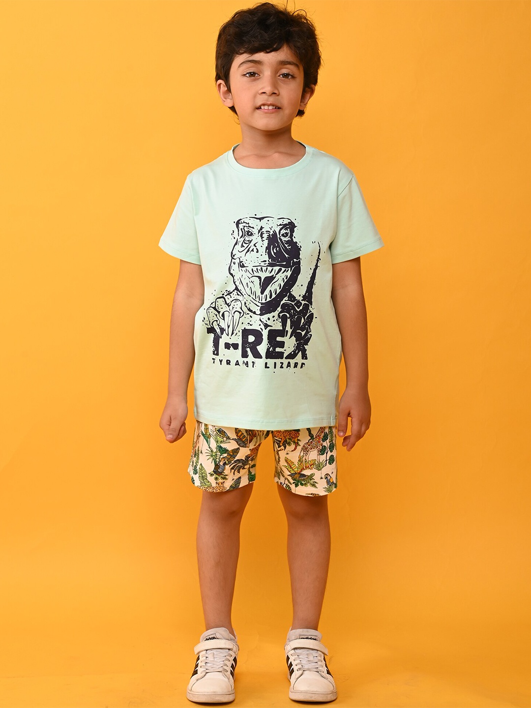 

Anthrilo Boys Printed Cotton T-shirt with Shorts, Sea green