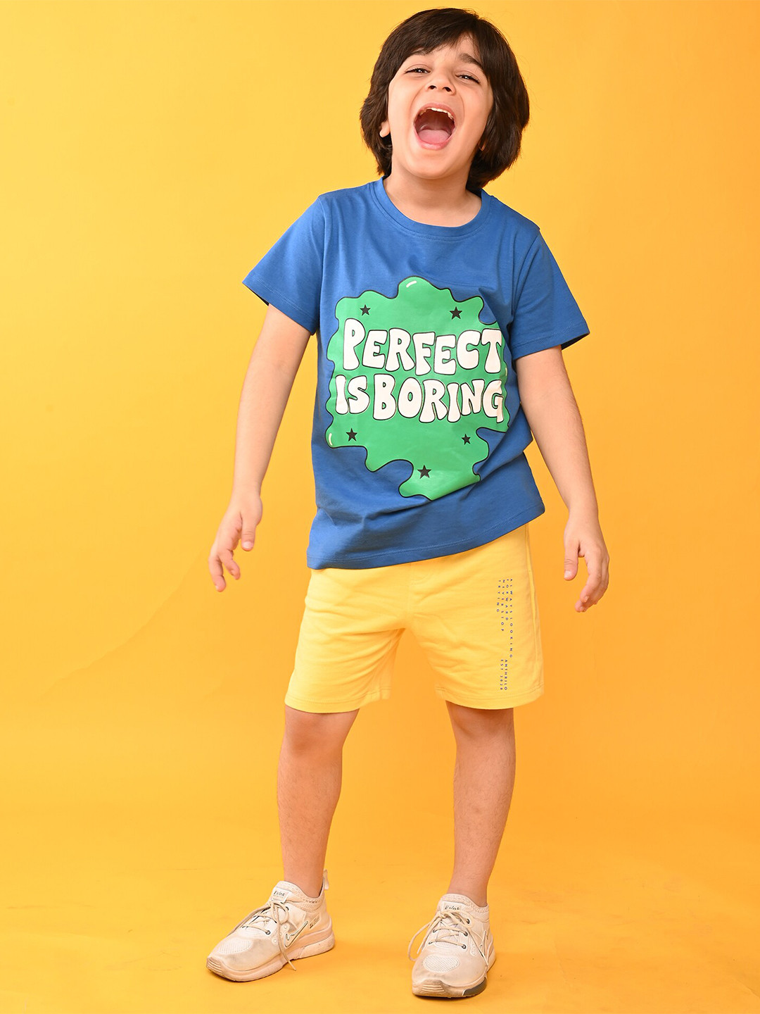 

Anthrilo Boys Printed Cotton T-shirt with Shorts, Blue