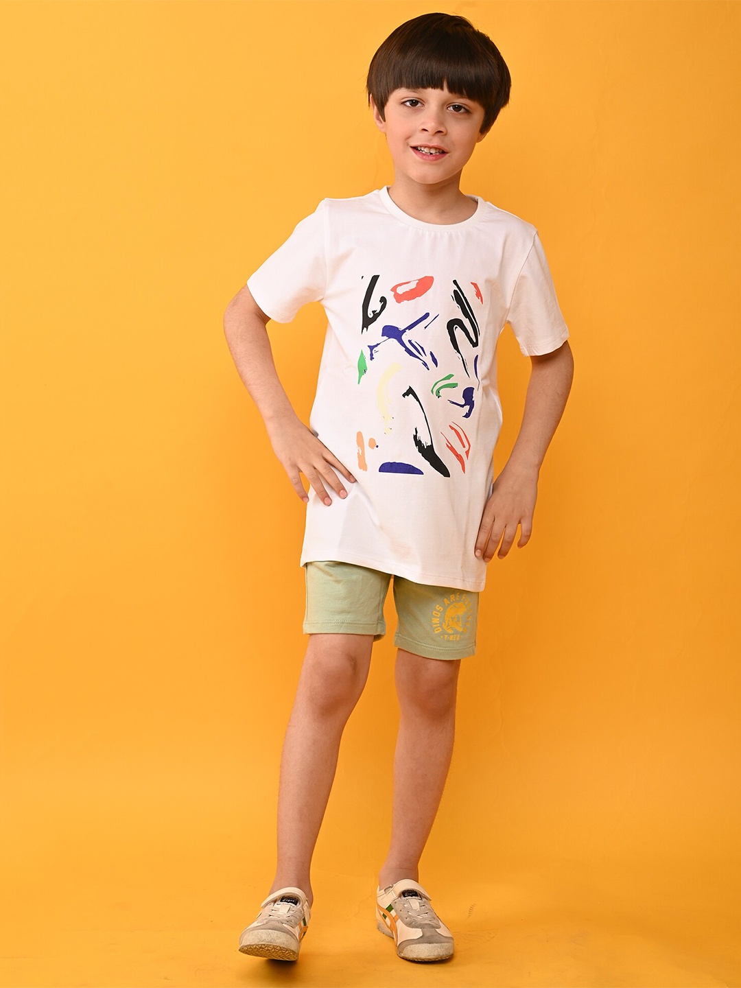 

Anthrilo Boys Printed Cotton T-shirt with Shorts, White