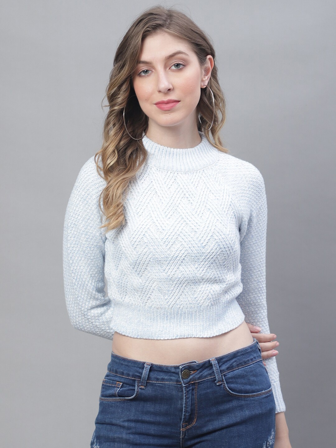 NoBarr Women Cable Knit Turtle Collar Pullover, Blue