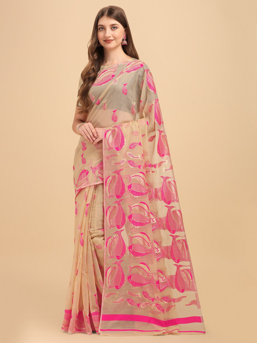 

Naishu Trendz Woven Design Pure Silk Kanjeevaram Saree, Beige
