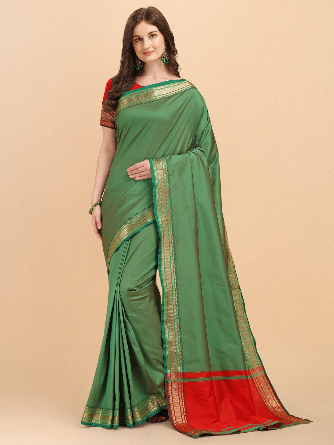 

Naishu Trendz Woven Design Pure Silk Kanjeevaram Saree, Lime green