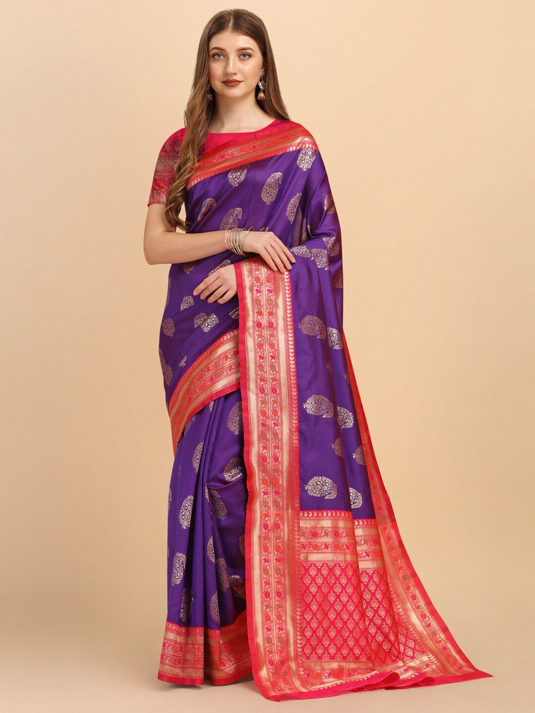 

Naishu Trendz Paisley Woven Design Pure Silk Kanjeevaram Saree, Blue