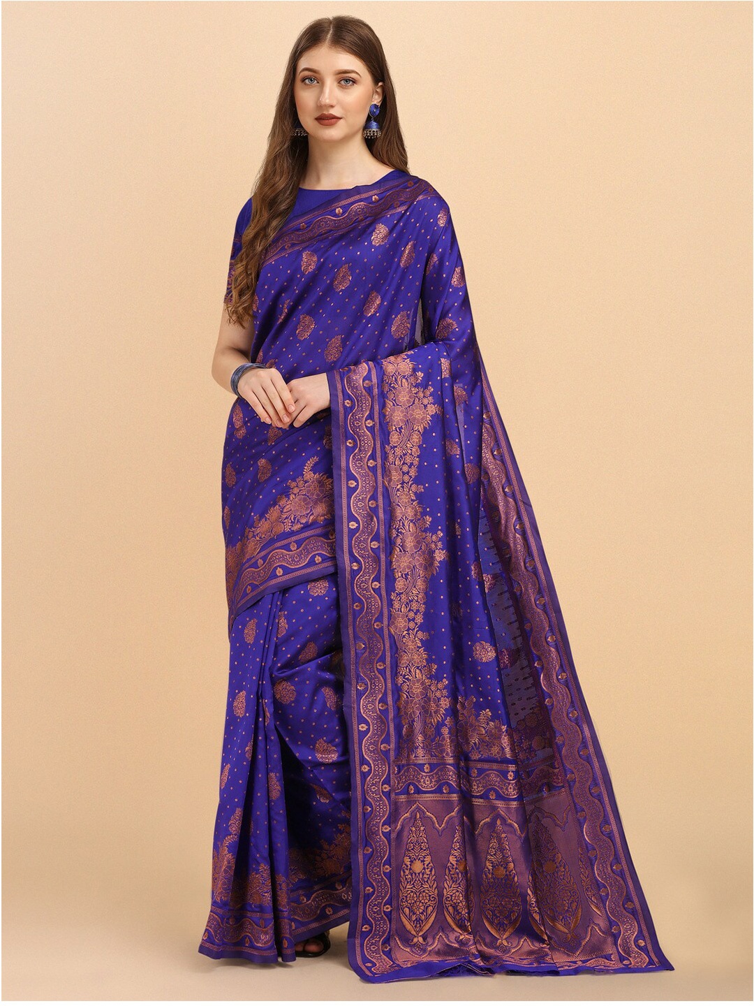 

Naishu Trendz Ethnic Motifs Woven Design Pure Silk Kanjeevaram Saree, Blue