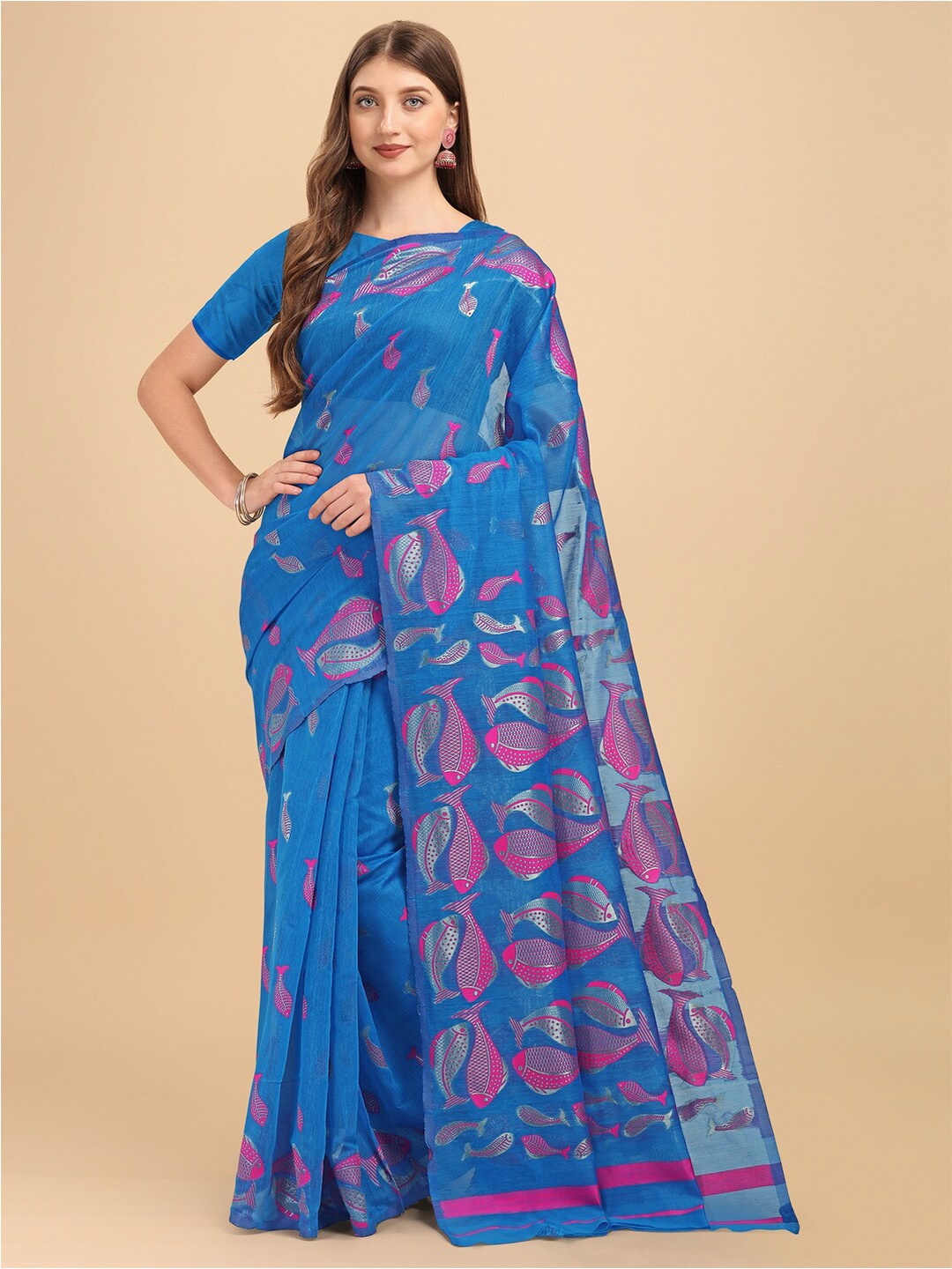 

Naishu Trendz Abstract Woven Design Pure Silk Kanjeevaram Saree, Blue