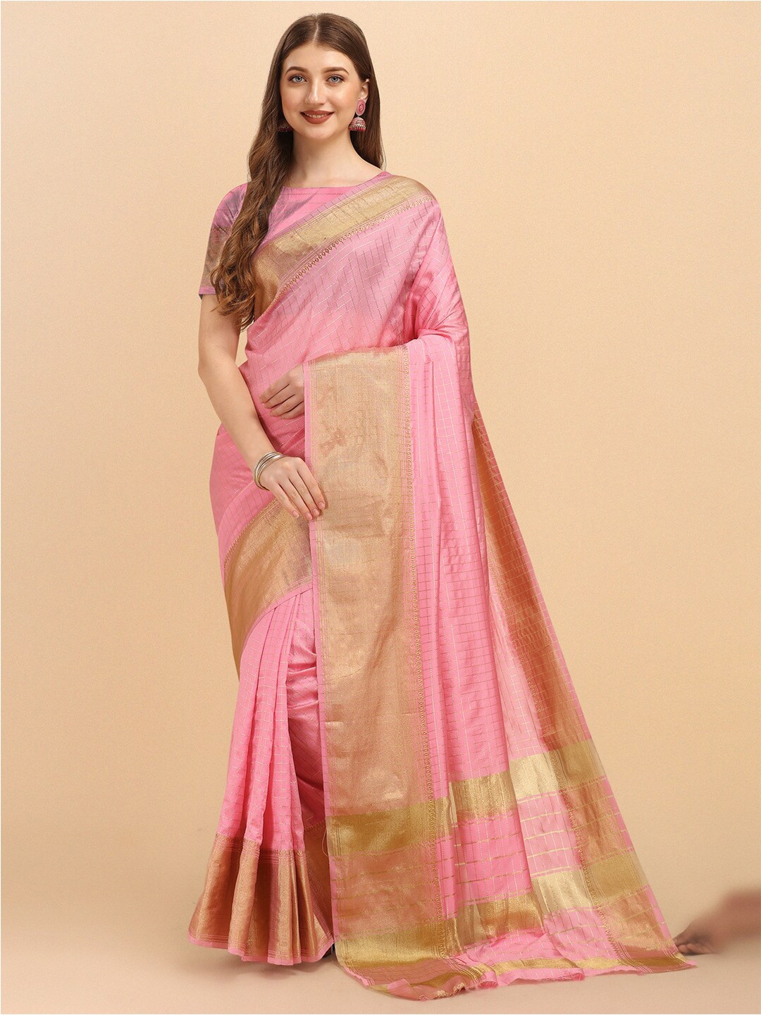 

Naishu Trendz Woven Design Pure Silk Kanjeevaram Saree, Pink